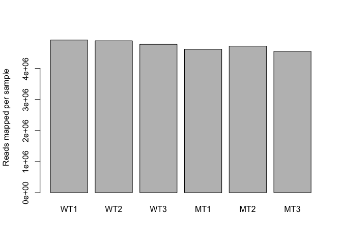Bar plot of reads mapped per sample