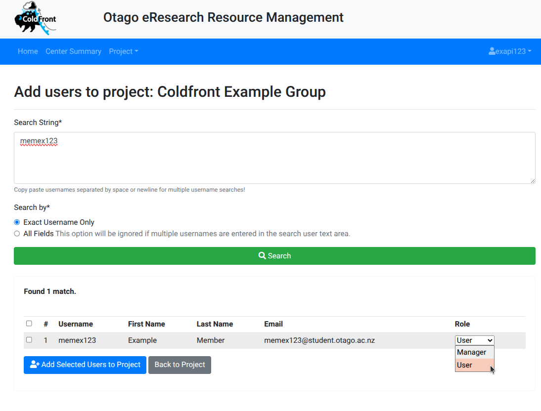 "Search for the username, or use "All Fields" to search by Name