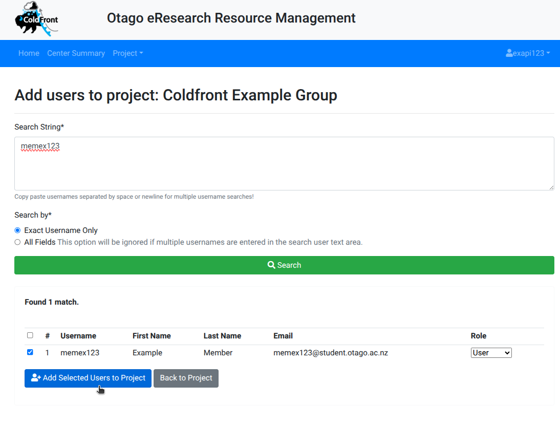Select the user(s) you wish to add, then click "Add Selected Users to Porject"