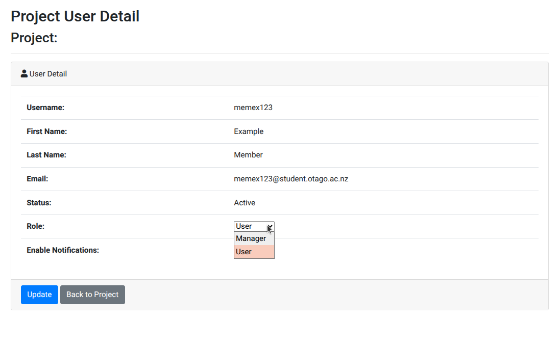 Select the new Role for the user, then click "Update".